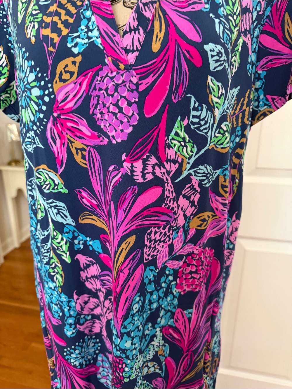 Lilly Pulitzer Navy Maxi Dress & Shorts with Pink & Turquoise Floral Print - Picture 3 of 9